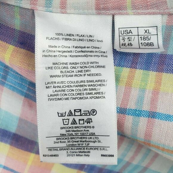 Brooks Brothers Irish Linen Button Up Shirt Mens XL Blue Pink Beach Wedding Vtg - Picture 5 of 12